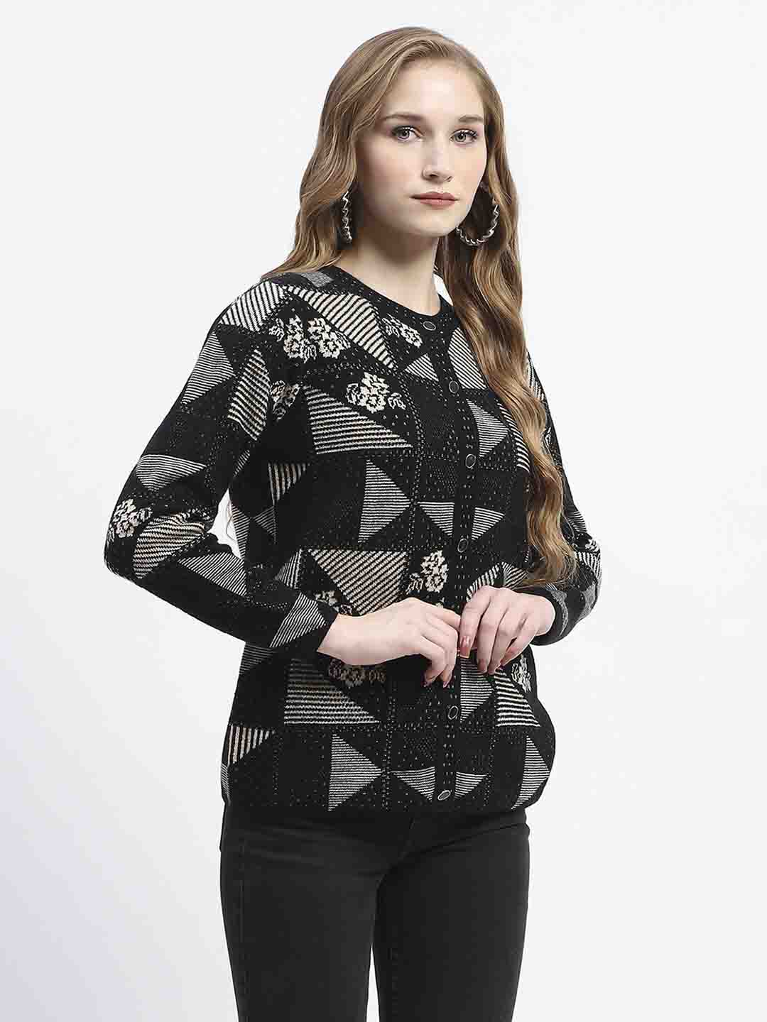 Madame Geometric Patterned Black and Grey Cardigan - Image 3