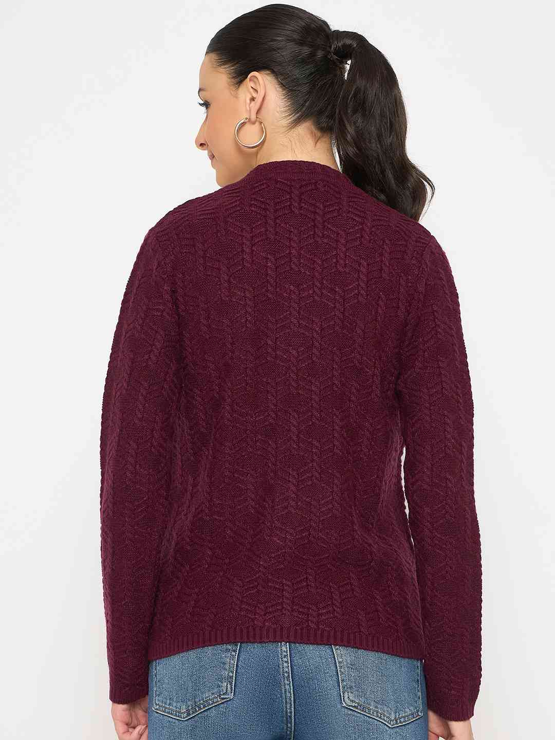 Madame Cable Knit V Neck Wine Cardigan - Image 6