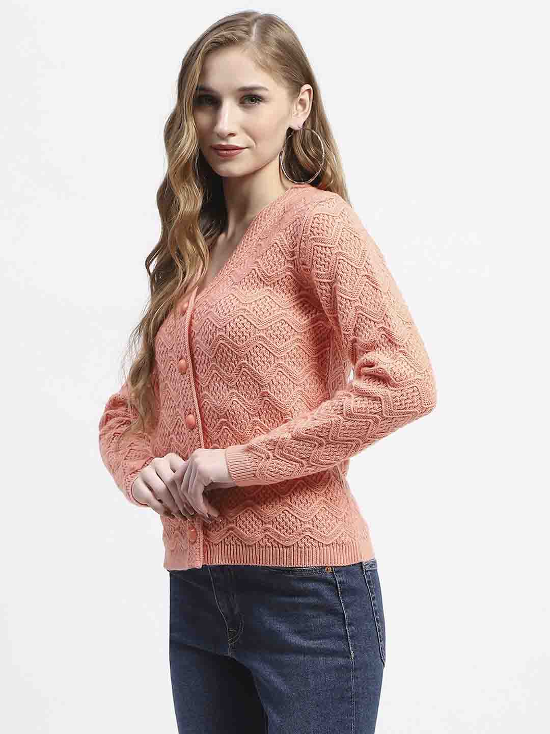 Madame Peach Cable Knit Button-Up Cardigan - Image 4
