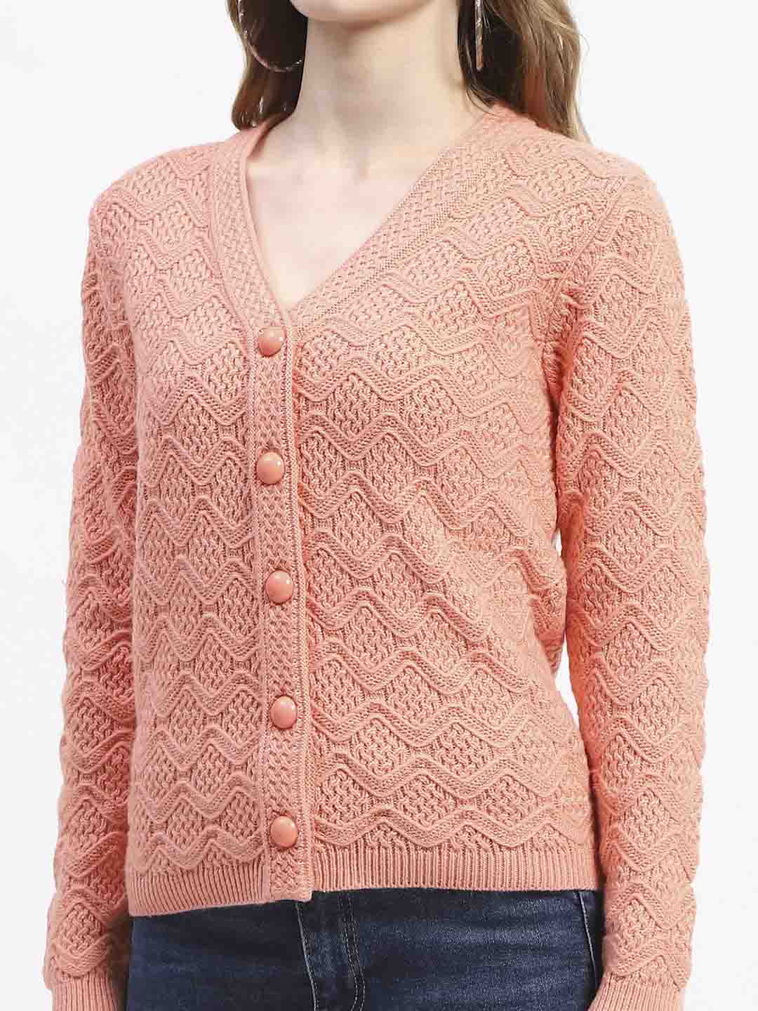 Madame Peach Cable Knit Button-Up Cardigan - Image 6