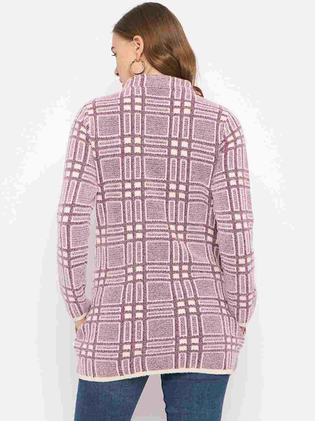 Madame Plaid Pattern Buttoned Wine Red Cardigan - Image 6