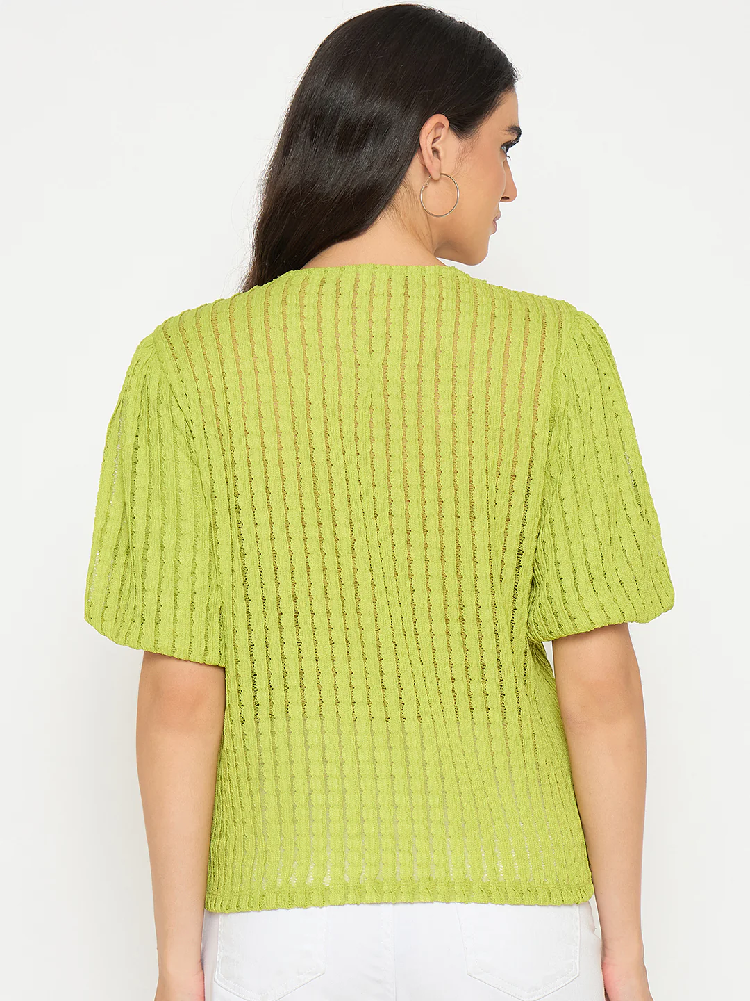 Madame Textured Solid Apple Green Top - Image 6