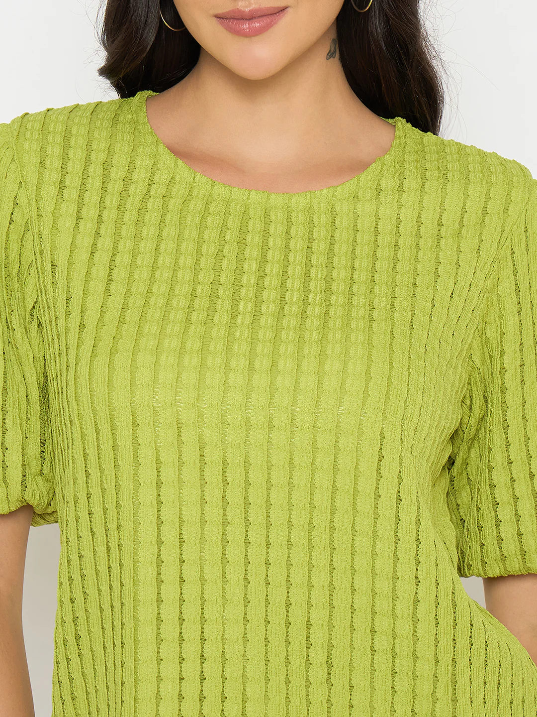 Madame Textured Solid Apple Green Top - Image 7