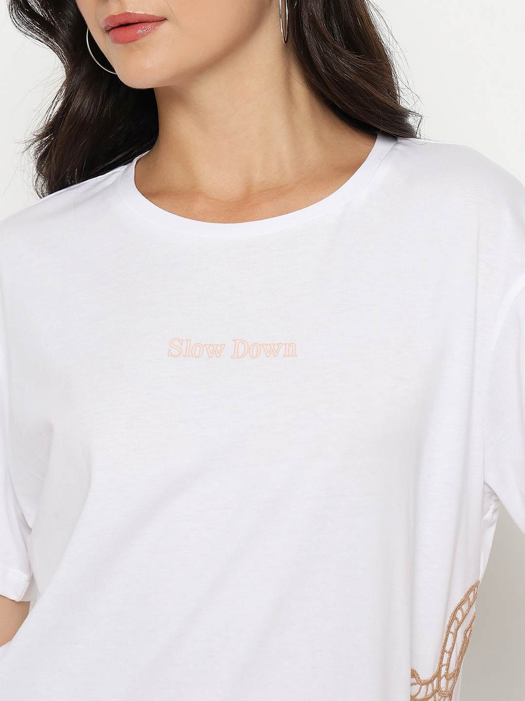 Madame Embroidered Half Sleeve White Cotton T-shirt - Image 7