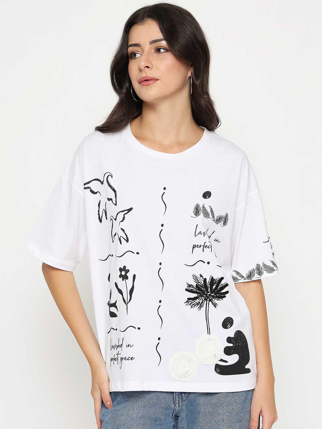 Madame Graphic Print Cotton White T-shirt - Image 3