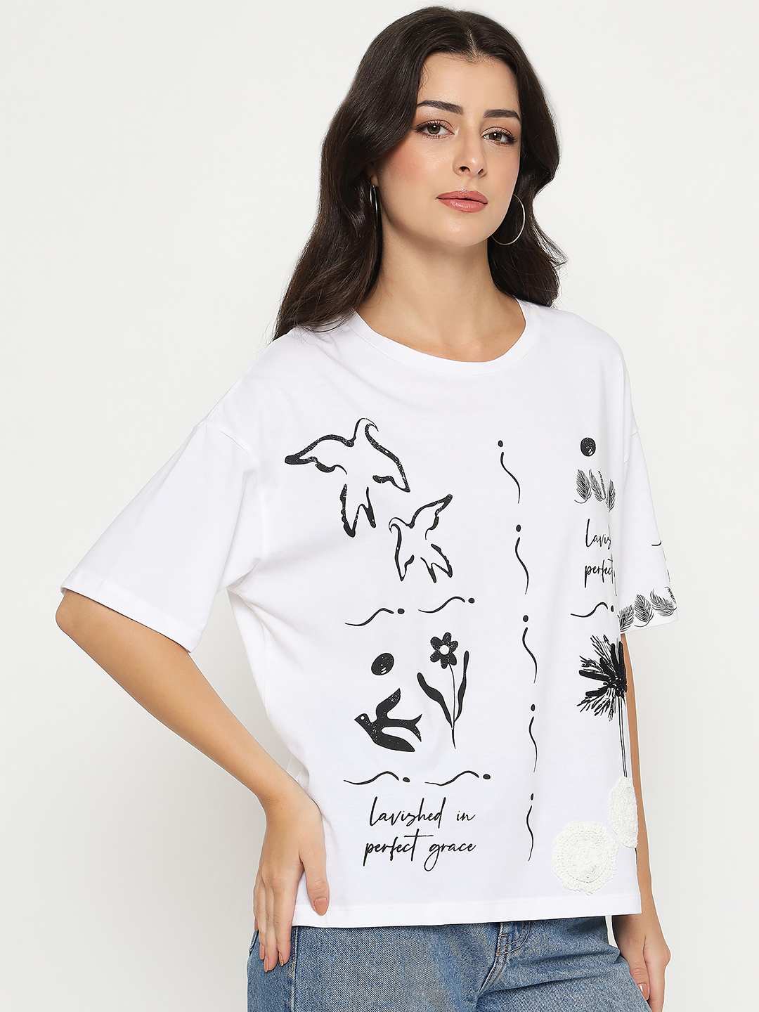 Madame Graphic Print Cotton White T-shirt - Image 4