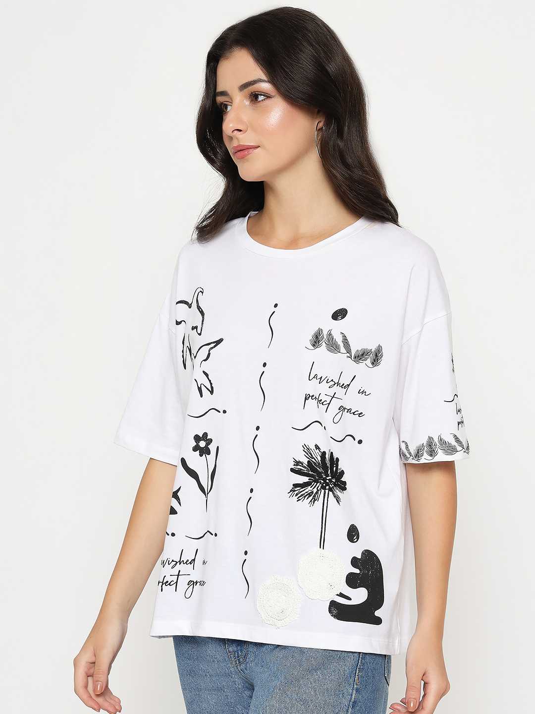 Madame Graphic Print Cotton White T-shirt - Image 5