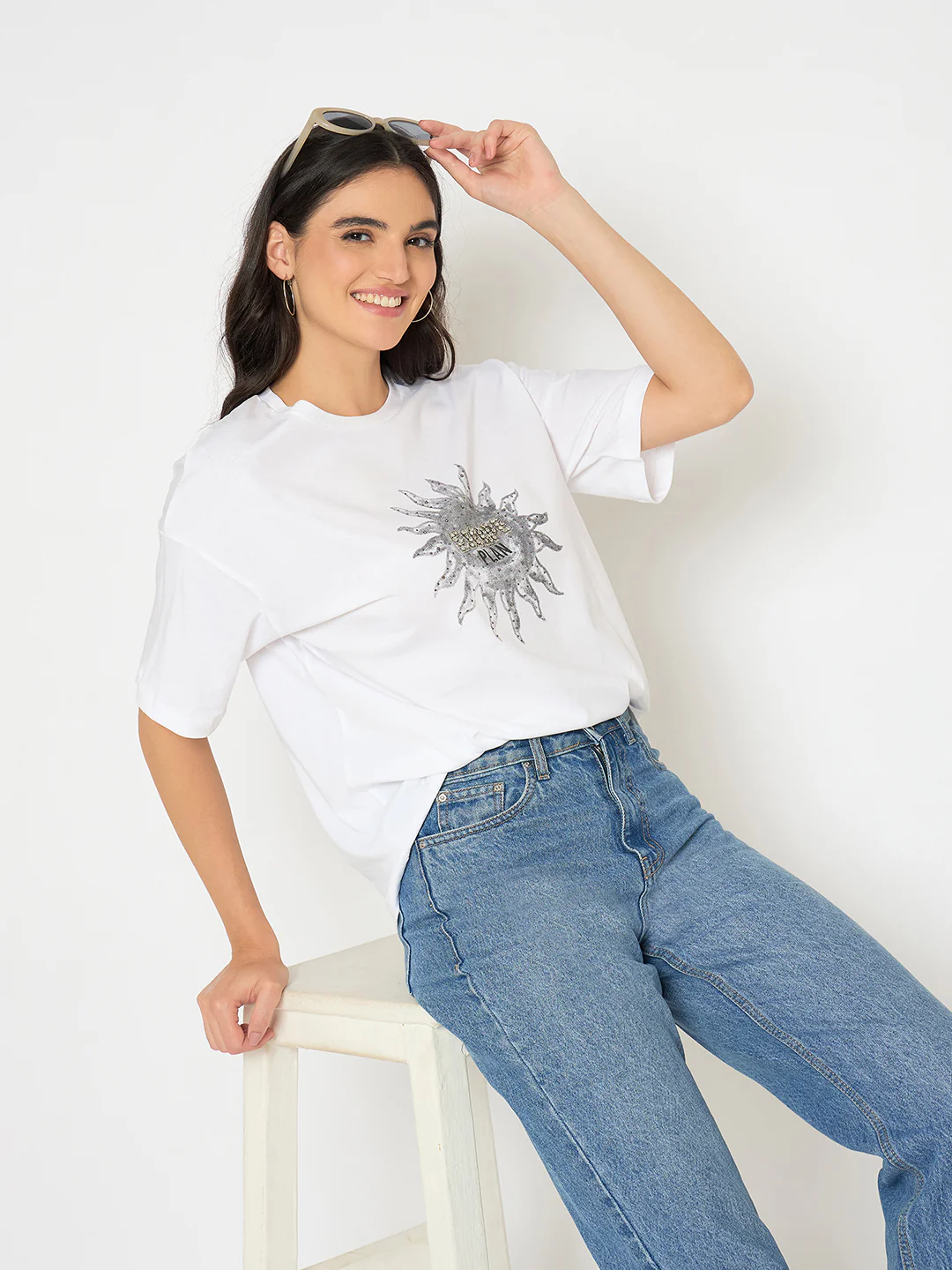 Madame Graphic Print White Cotton T-shirt