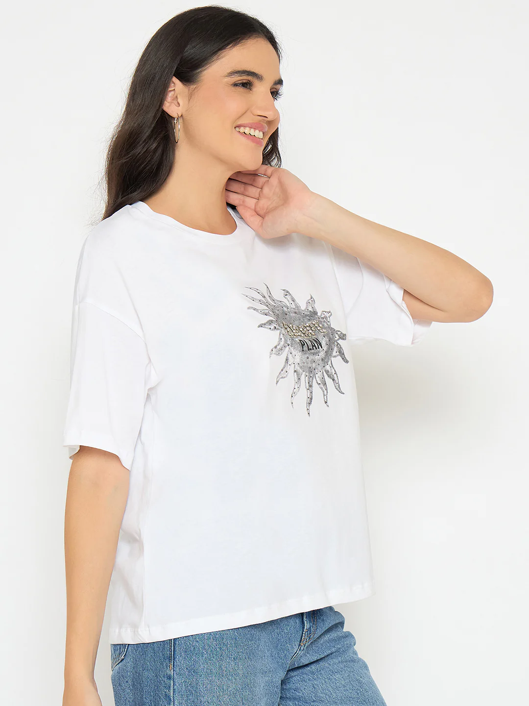 Madame Graphic Print White Cotton T-shirt - Image 4