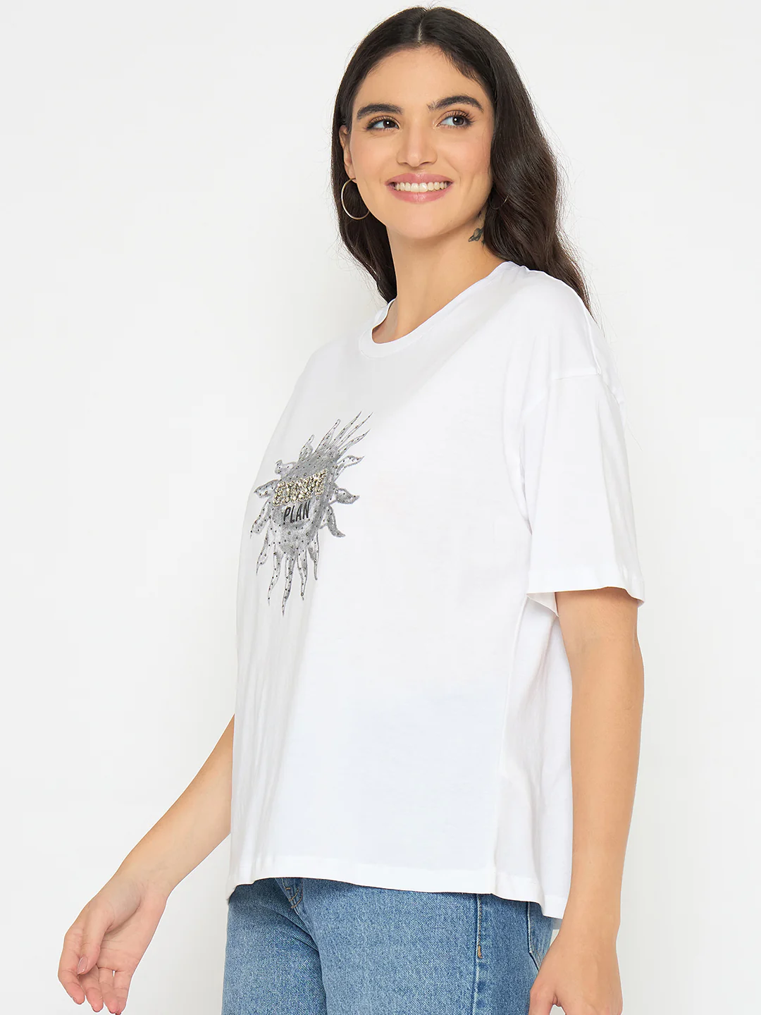 Madame Graphic Print White Cotton T-shirt - Image 5