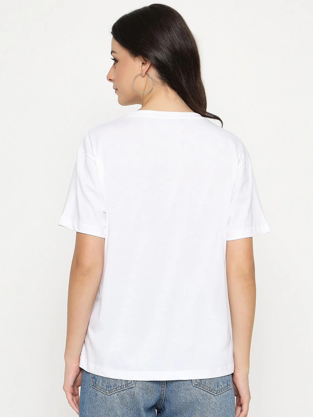 Madame Abstract Print Half Sleeve White Cotton T-shirt - Image 6