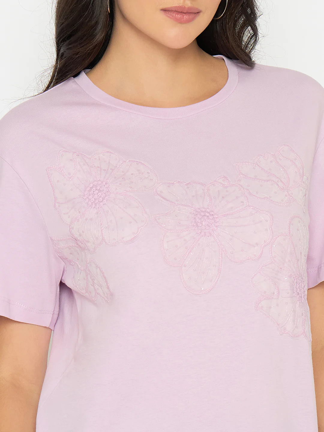 Madame Embellished Lilac Cotton T-shirt - Image 7
