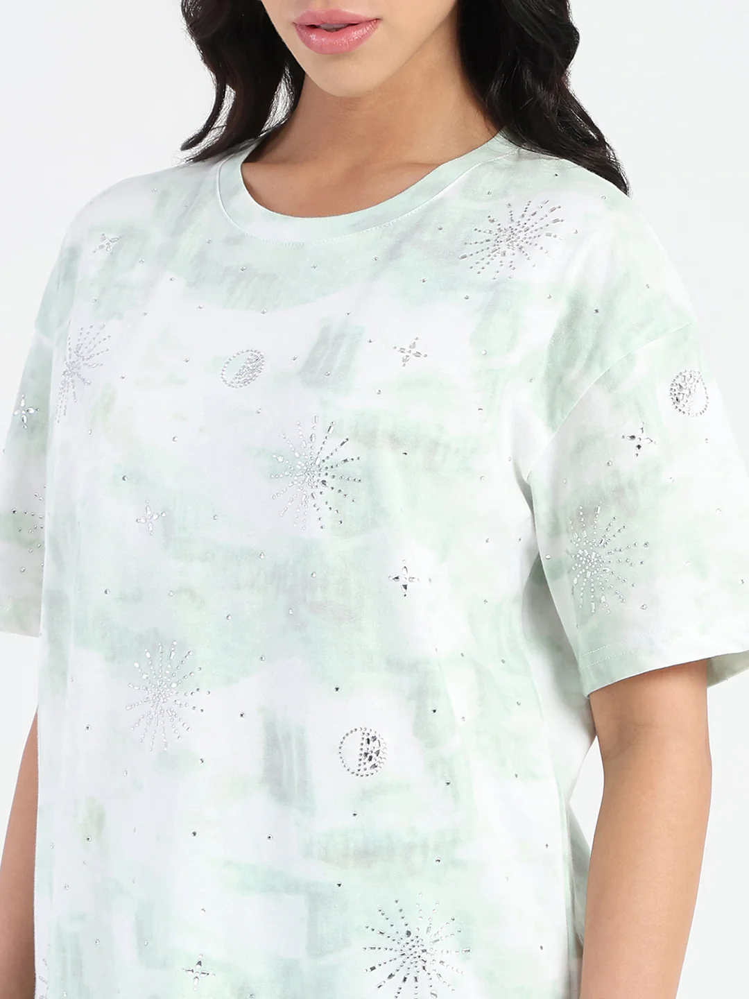 Madame Swarovksi Detailed Tie and Dye Sea Green T-shirt - Image 7