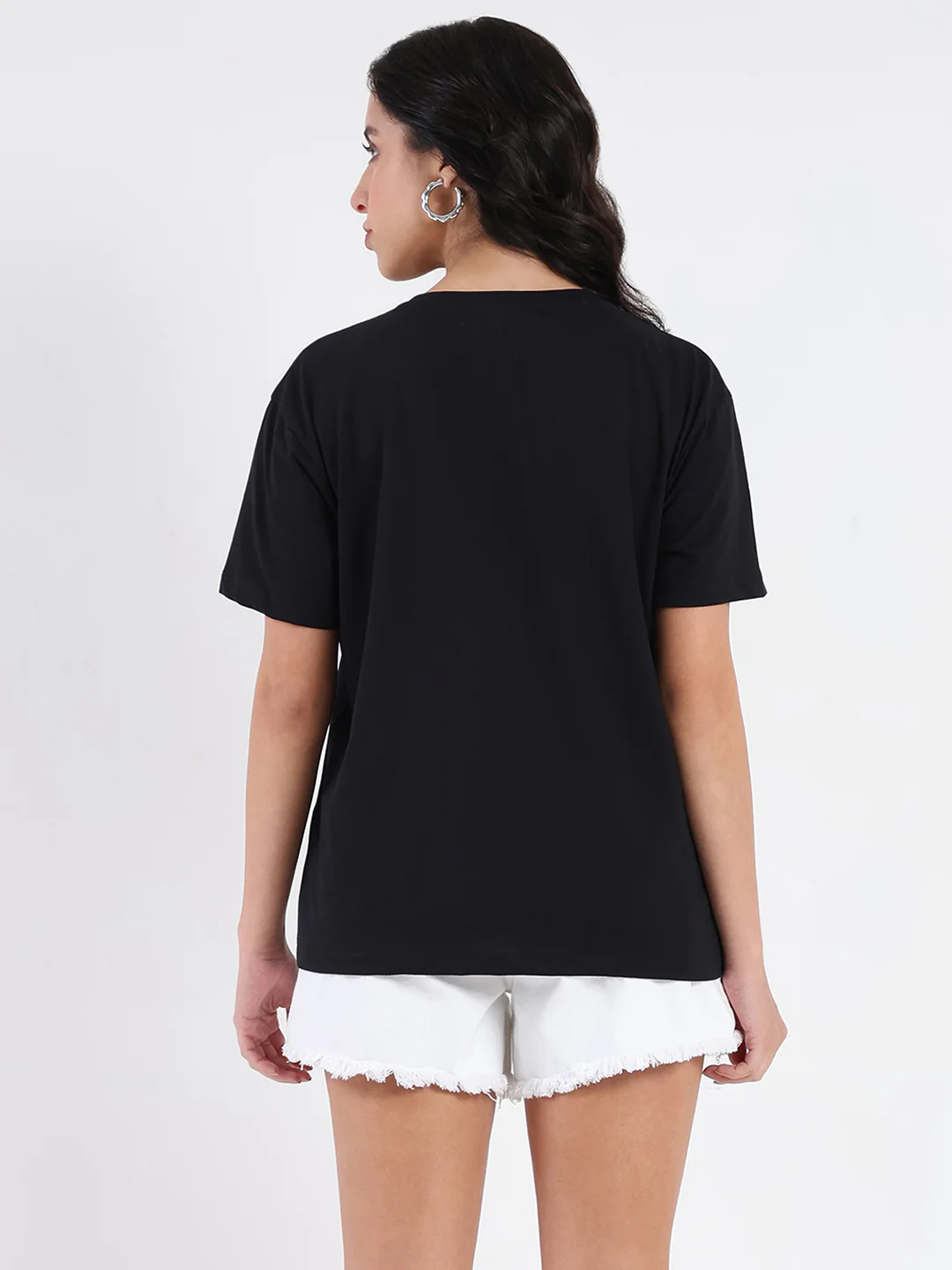 Madame Embellished Pocket Typography Black Cotton T-shirt - Image 7
