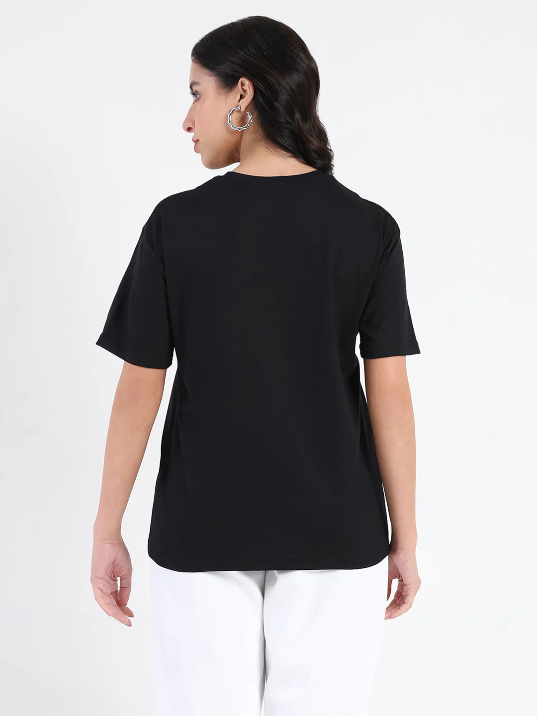 Madame Swarovski Detailed Graphic Print Black Cotton T-shirt - Image 6