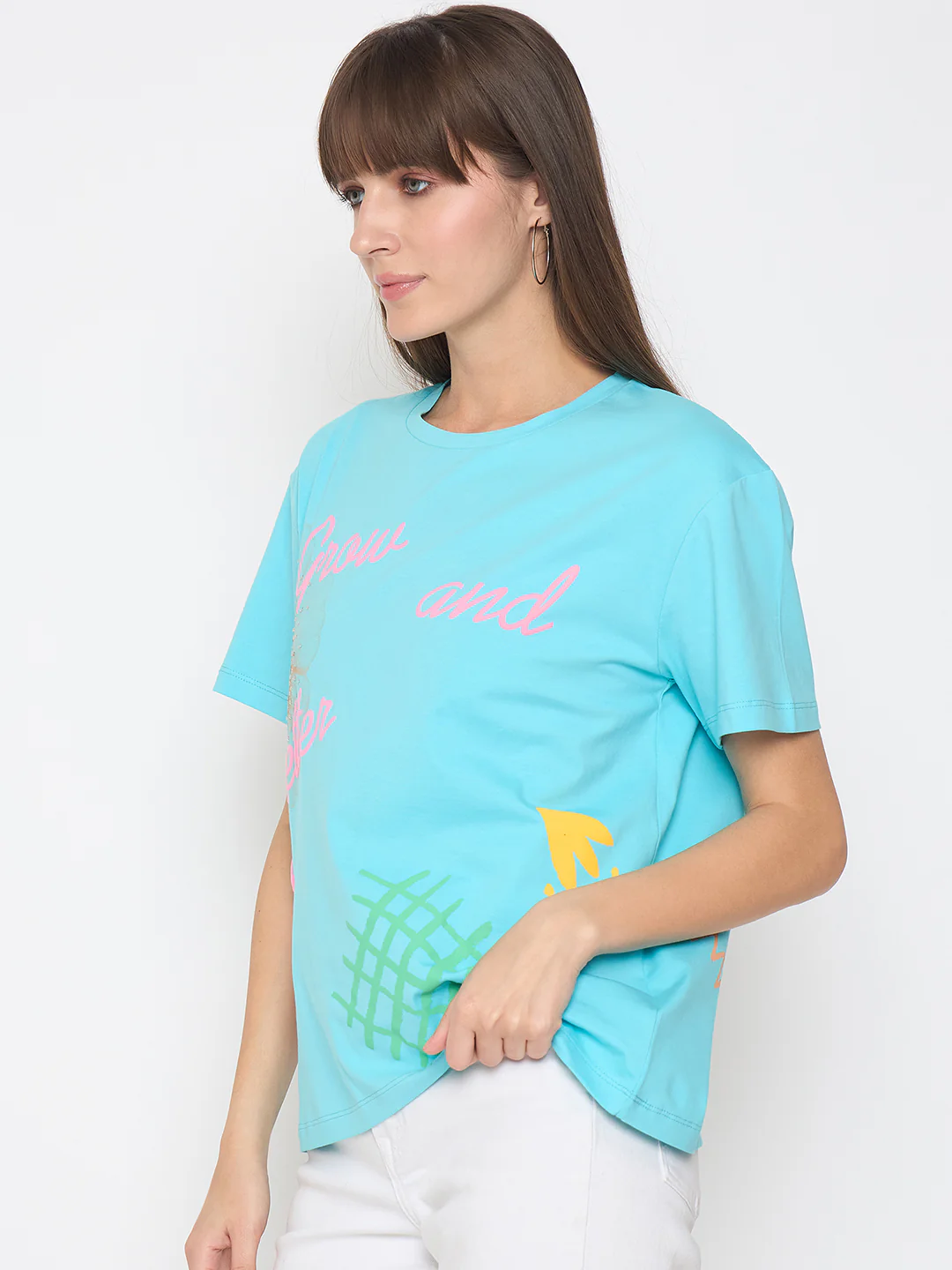 Madame Handwork and Embroidery Detail Aqua Blue T-shirt - Image 5