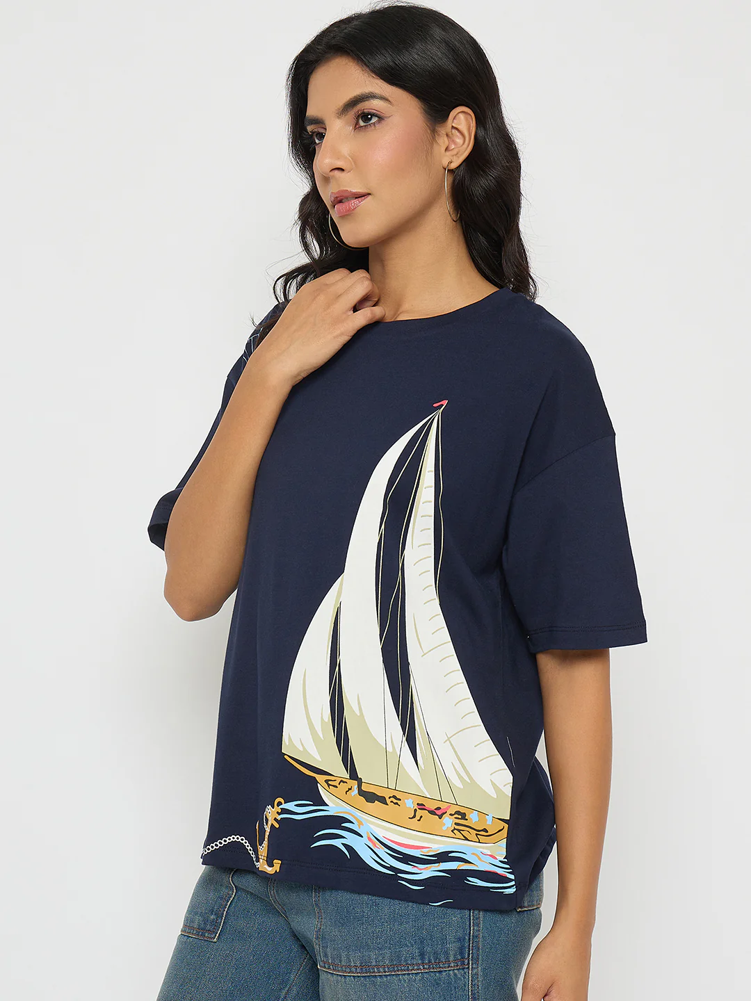 Madame Abstract Print Navy Blue Cotton T-shirt - Image 5