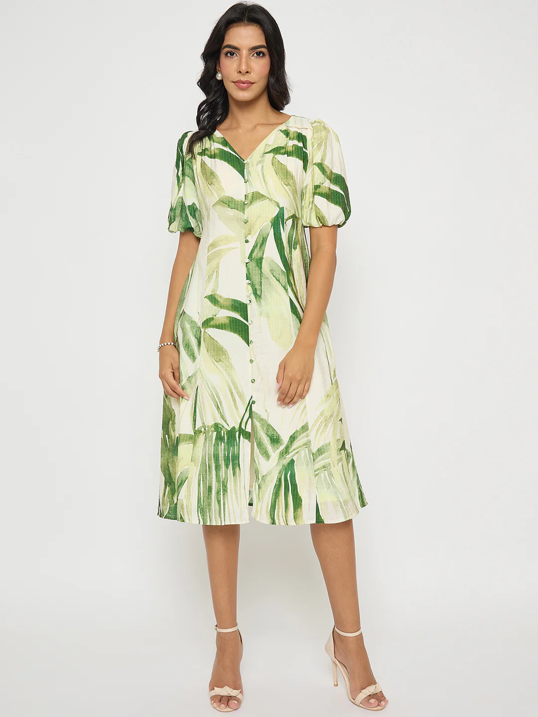 Madame Botanical Print Lace Insertion Off White Midi Dress - Image 3