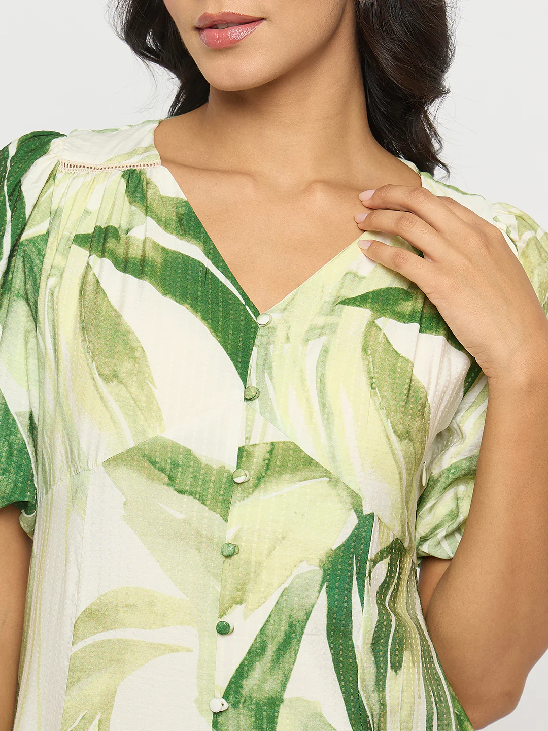 Madame Botanical Print Lace Insertion Off White Midi Dress - Image 7
