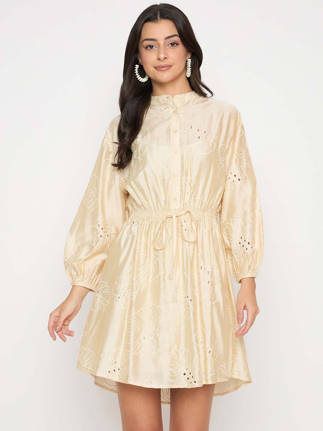 Madame Schiffli Off White Viscose Blend Mini Dress - Image 3