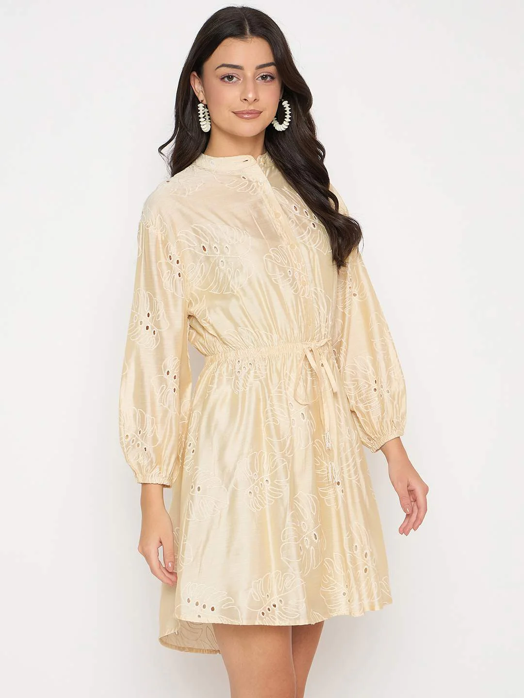 Madame Schiffli Off White Viscose Blend Mini Dress - Image 4