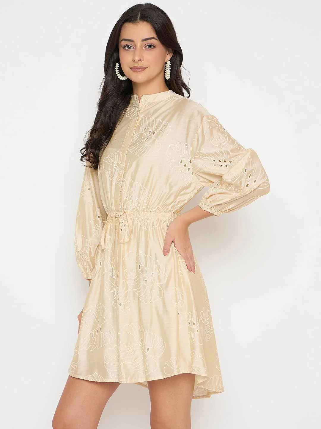 Madame Schiffli Off White Viscose Blend Mini Dress - Image 5