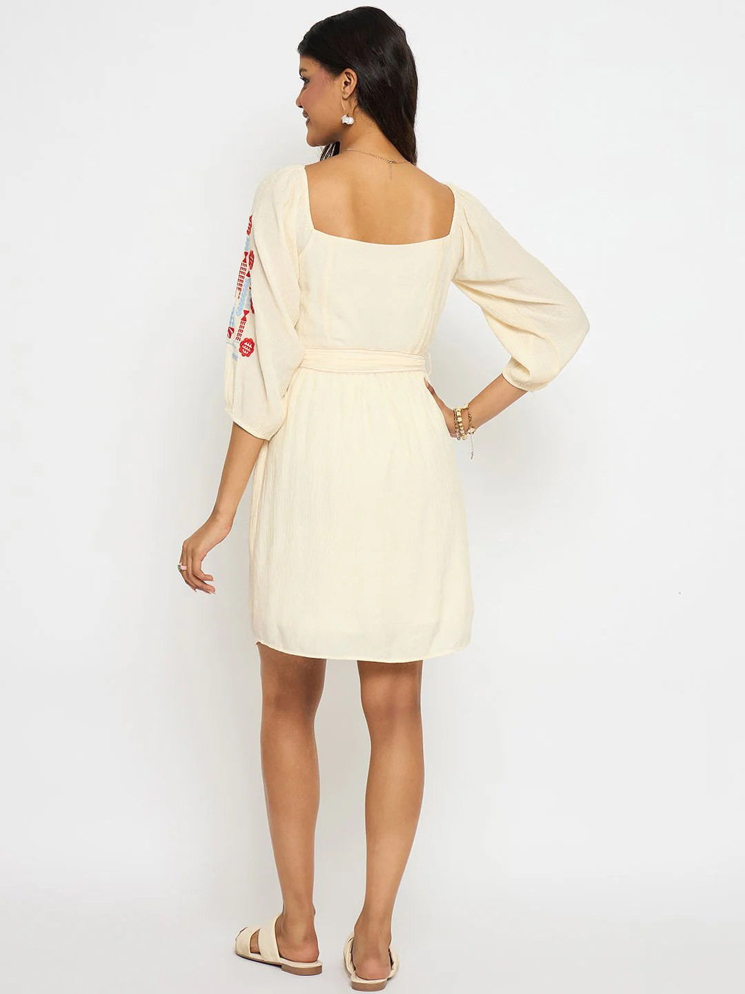 Madame Embroidered Ivory Belted Mini Dress - Image 6