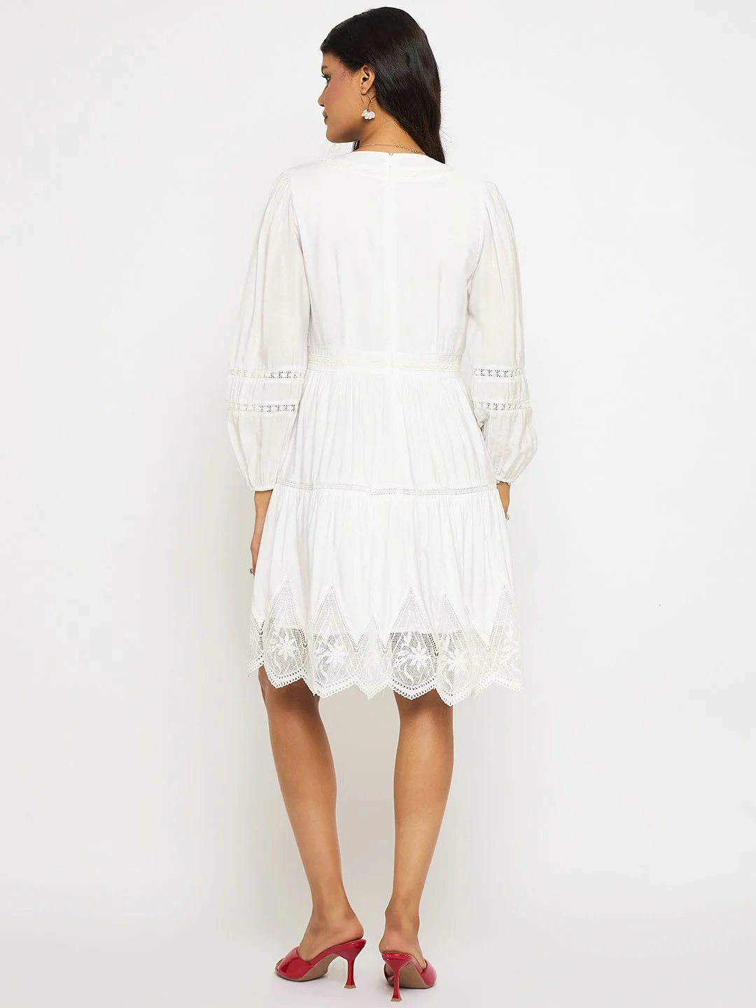 Madame Lace Detailed White Rayon Blend Dress - Image 6