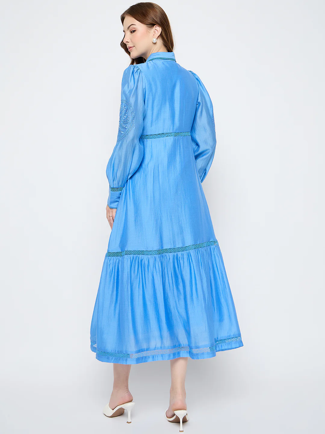 Madame Tiered Cornflower Blue Shirt Dress - Image 6