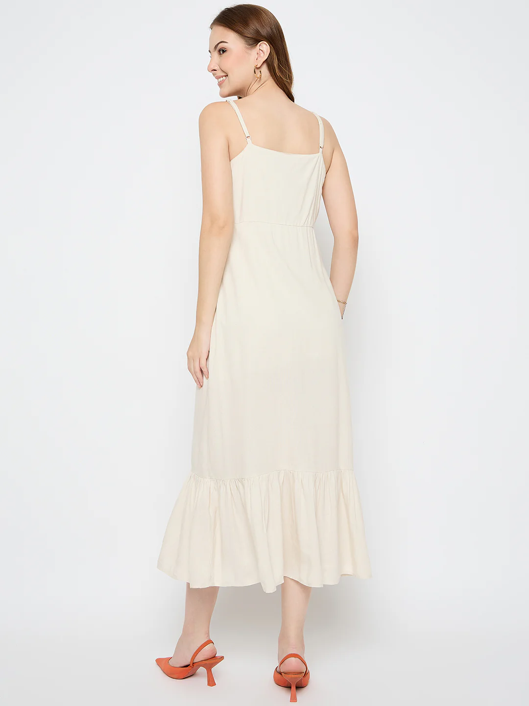 Madame Sleeveless Tiered Off White Maxi Rayon Dress - Image 6