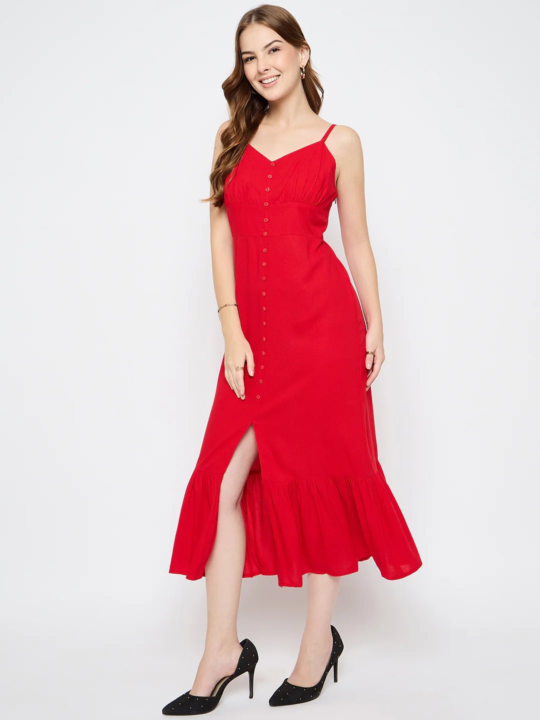 Madame Sleeveless Tiered Red Maxi Rayon Dress - Image 5