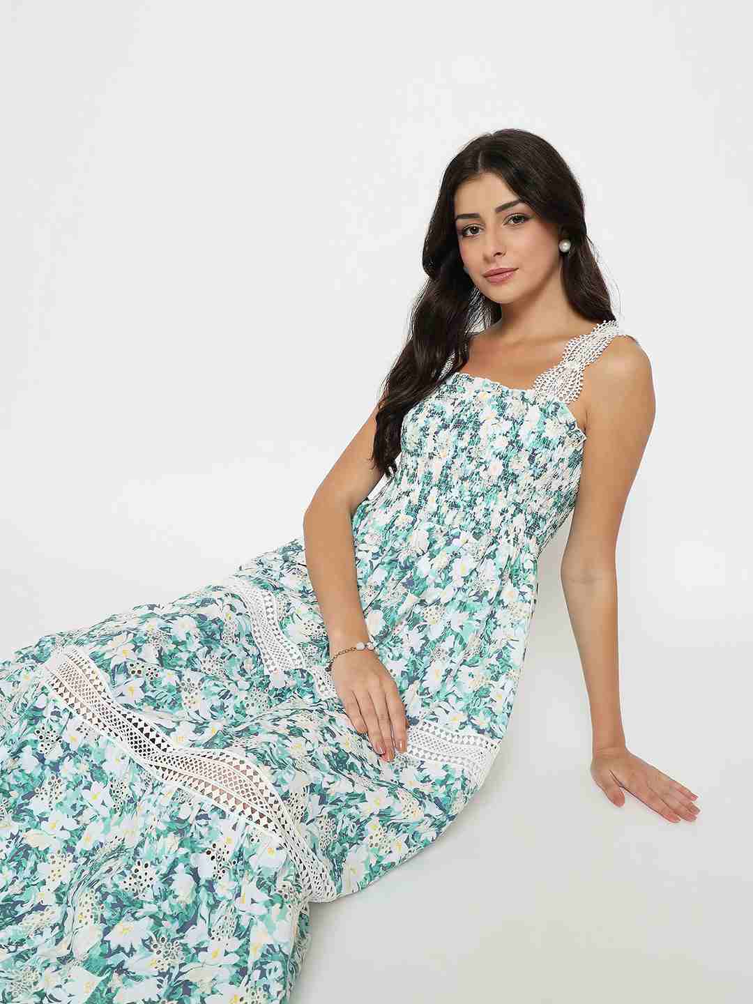 Madame Laced Floral Print White Midi Dress - Image 2