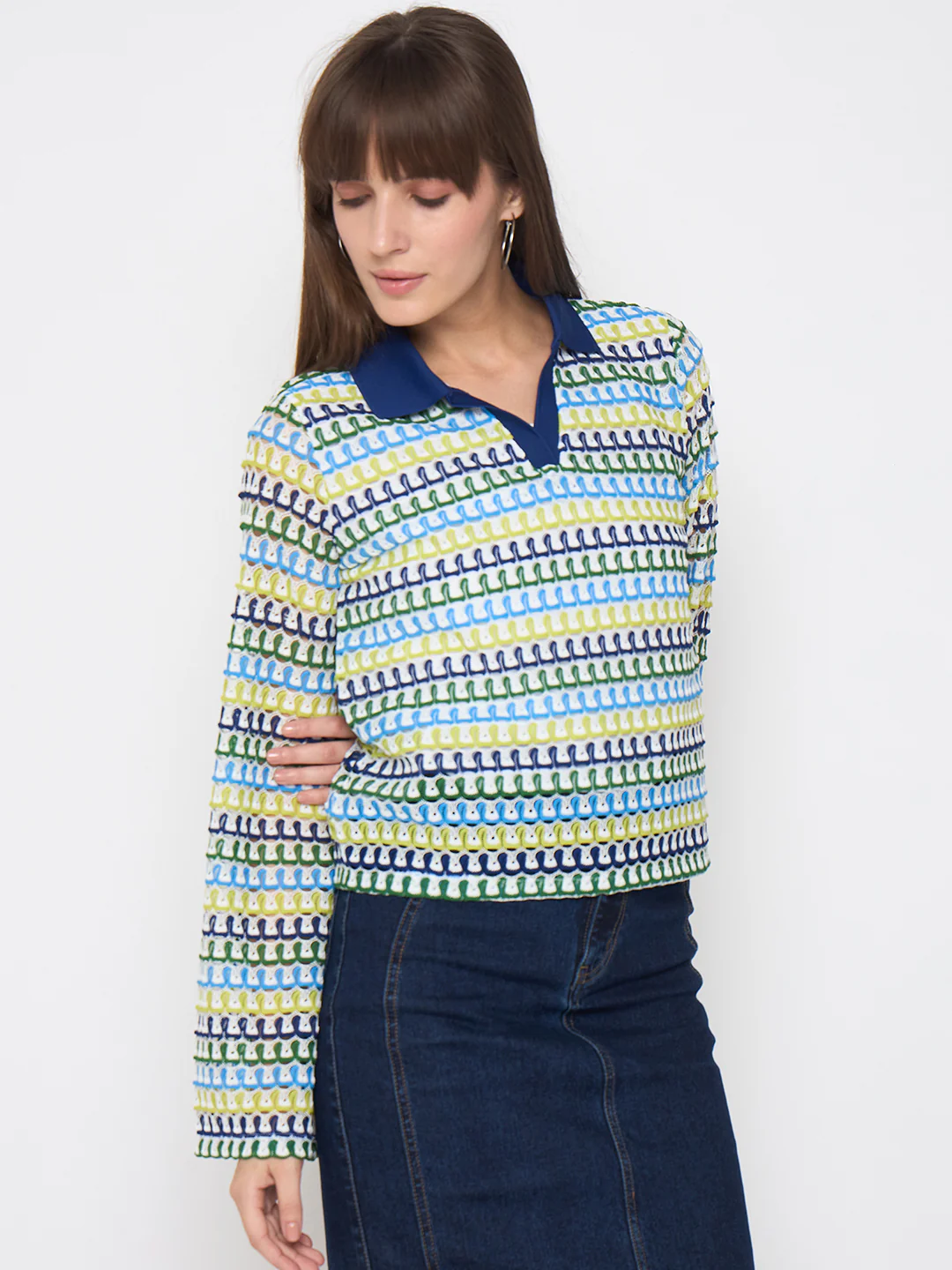 Madame Crochet Contrasting Collar Blue Top - Image 4