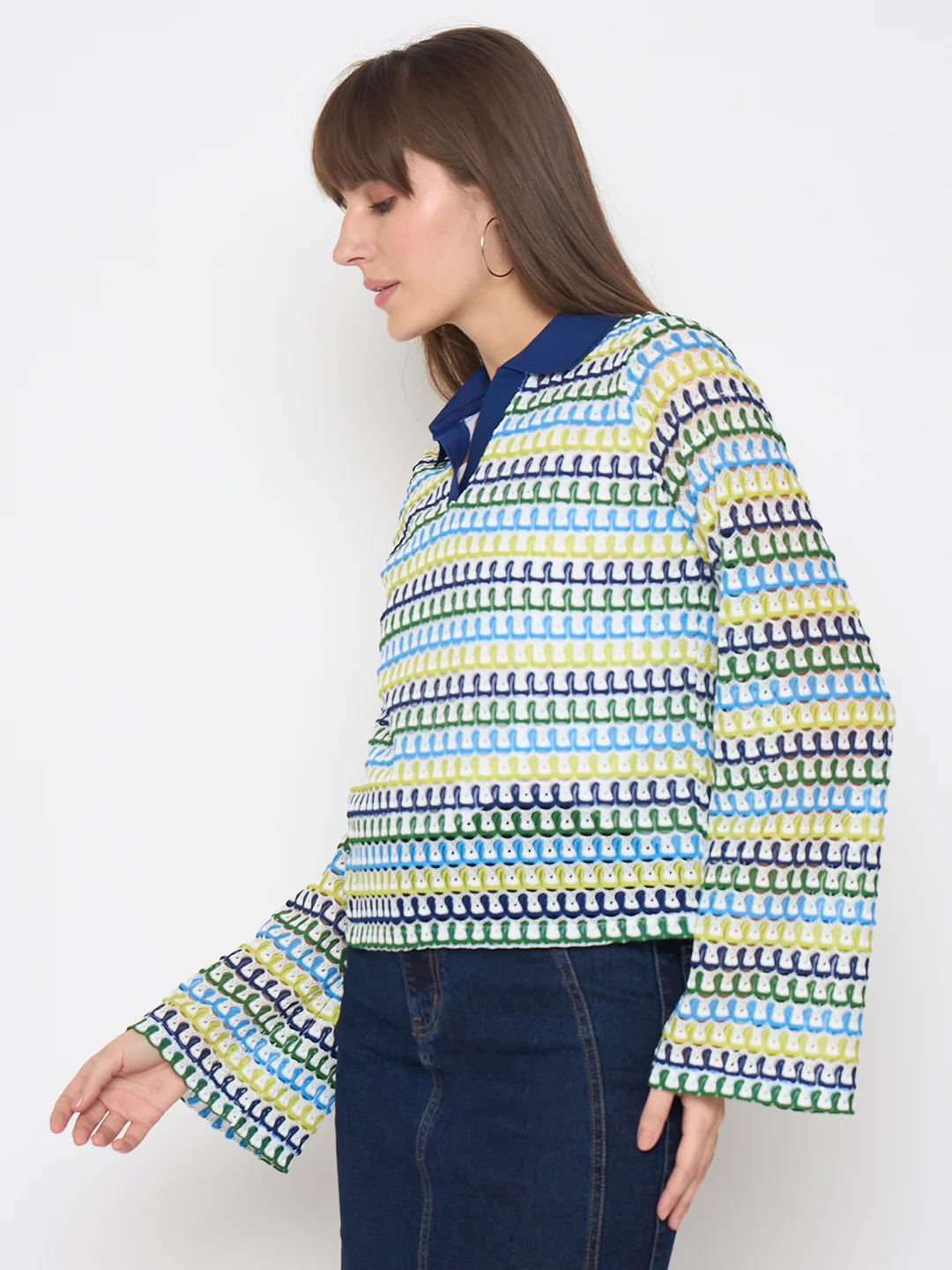 Madame Crochet Contrasting Collar Blue Top - Image 5