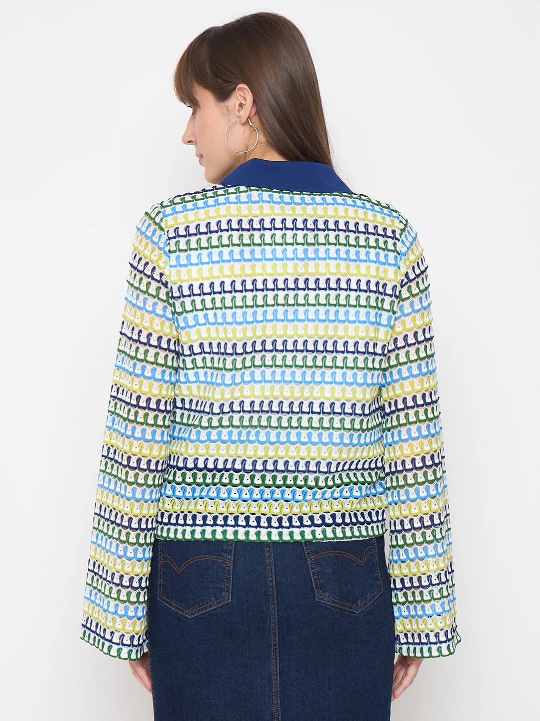 Madame Crochet Contrasting Collar Blue Top - Image 6