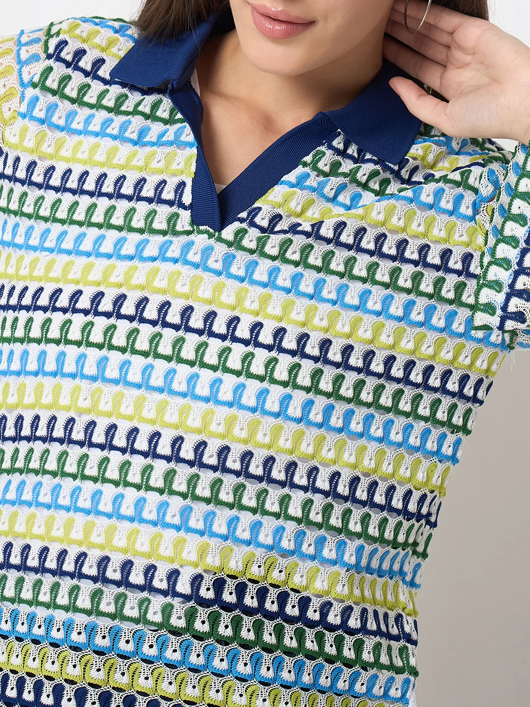 Madame Crochet Contrasting Collar Blue Top - Image 7