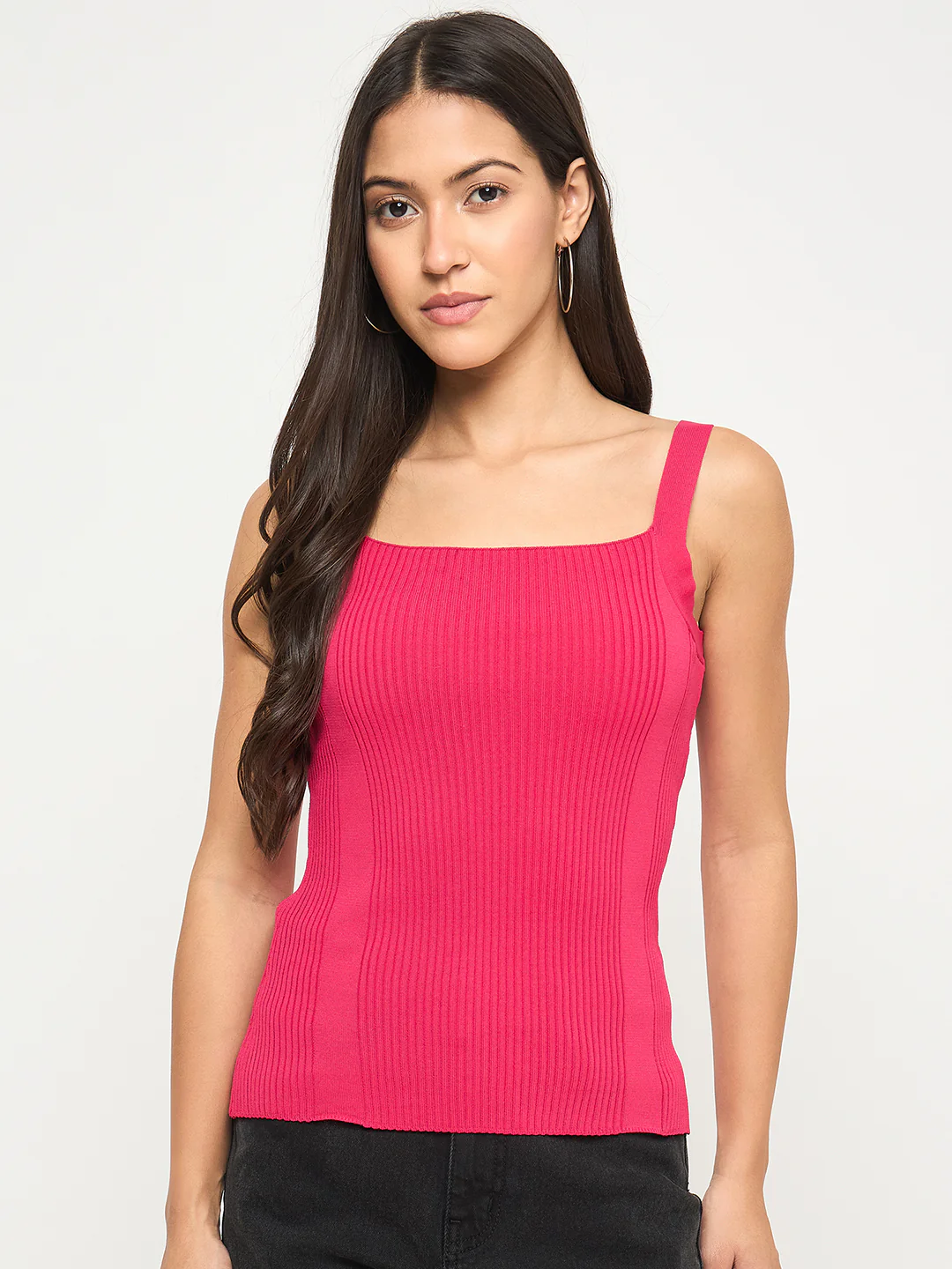 Madame Ribbed Sleeveless Raspberry Red Knitted Top - Image 3