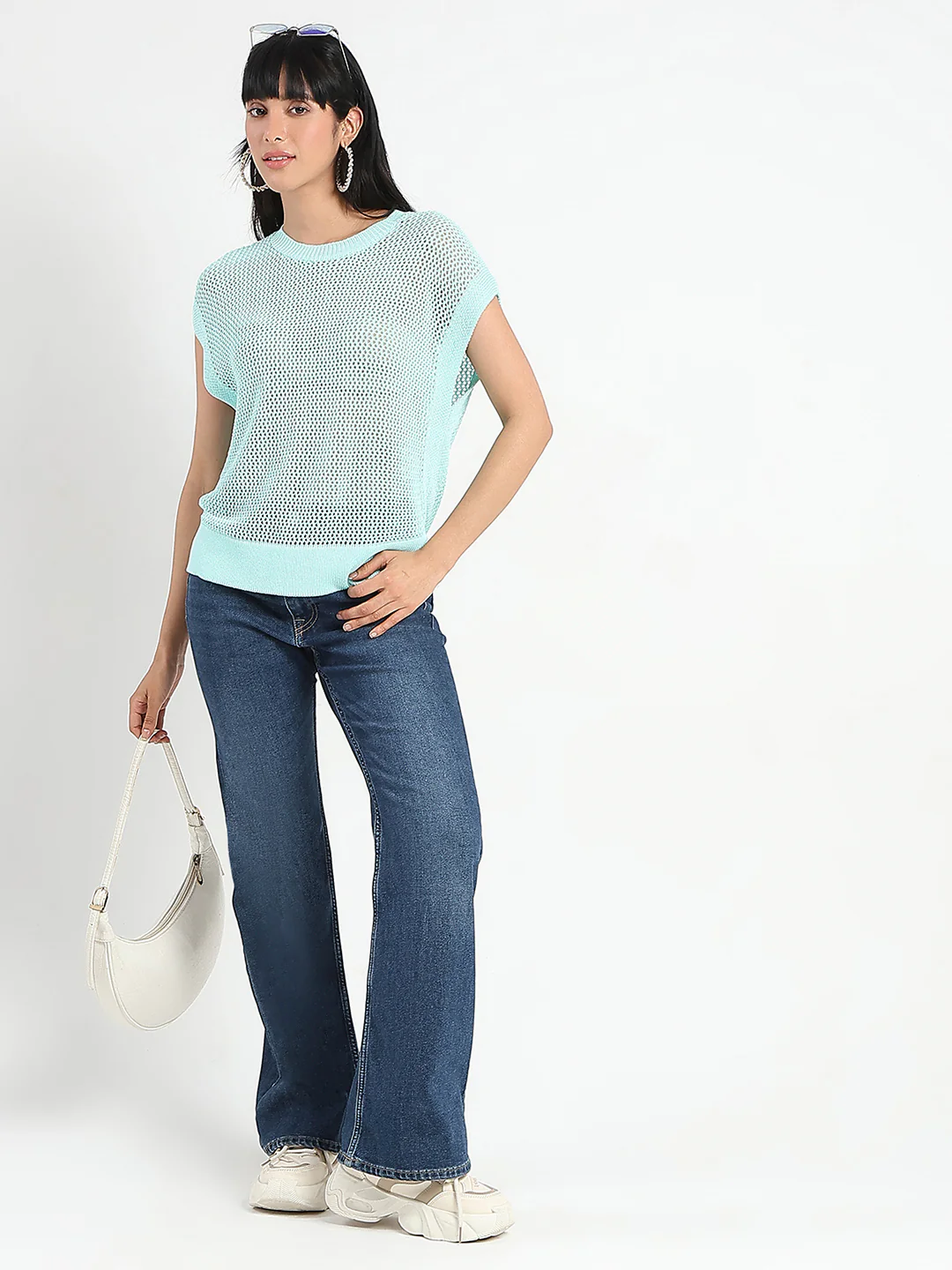 Madame Open Knit Side Slits Mint Green Top - Image 2