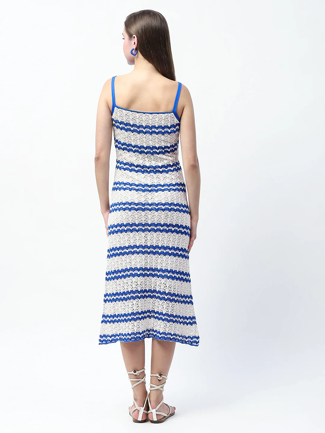 Madame Striped Blue Cotton Midi Knitted Dress - Image 6
