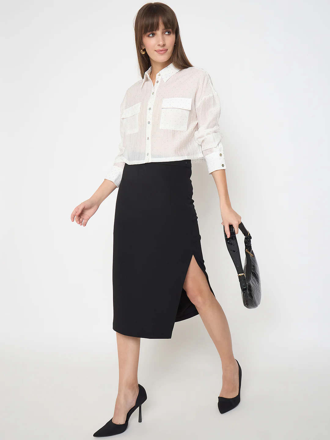 Madame D-Ring Straps Shimmer Detail White Shirt - Image 2