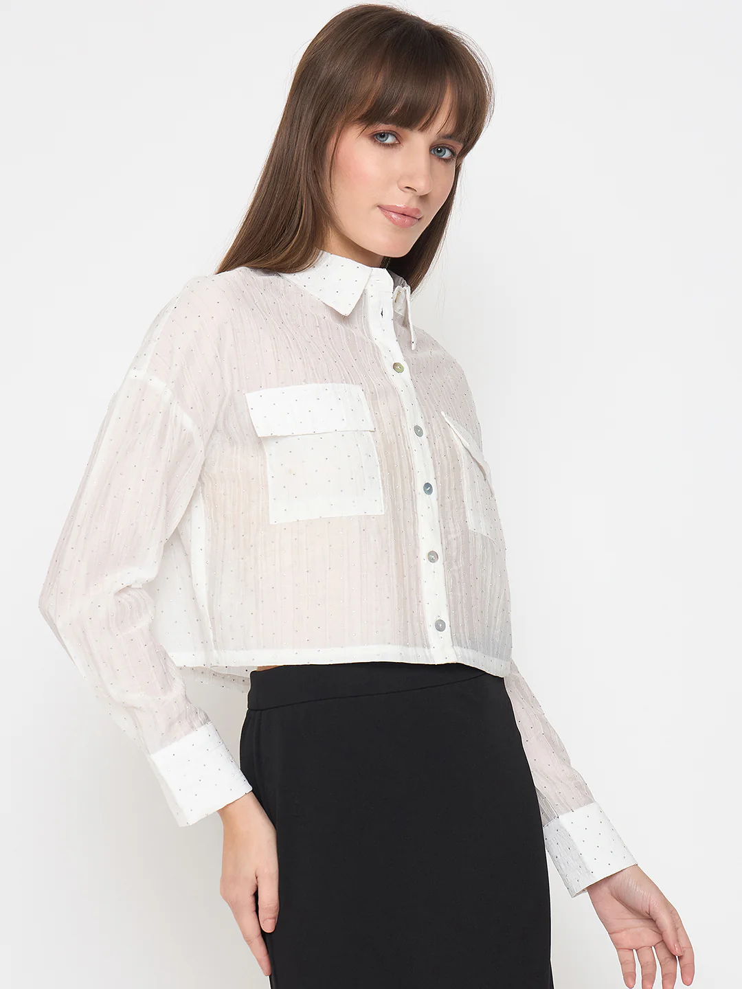 Madame D-Ring Straps Shimmer Detail White Shirt - Image 4