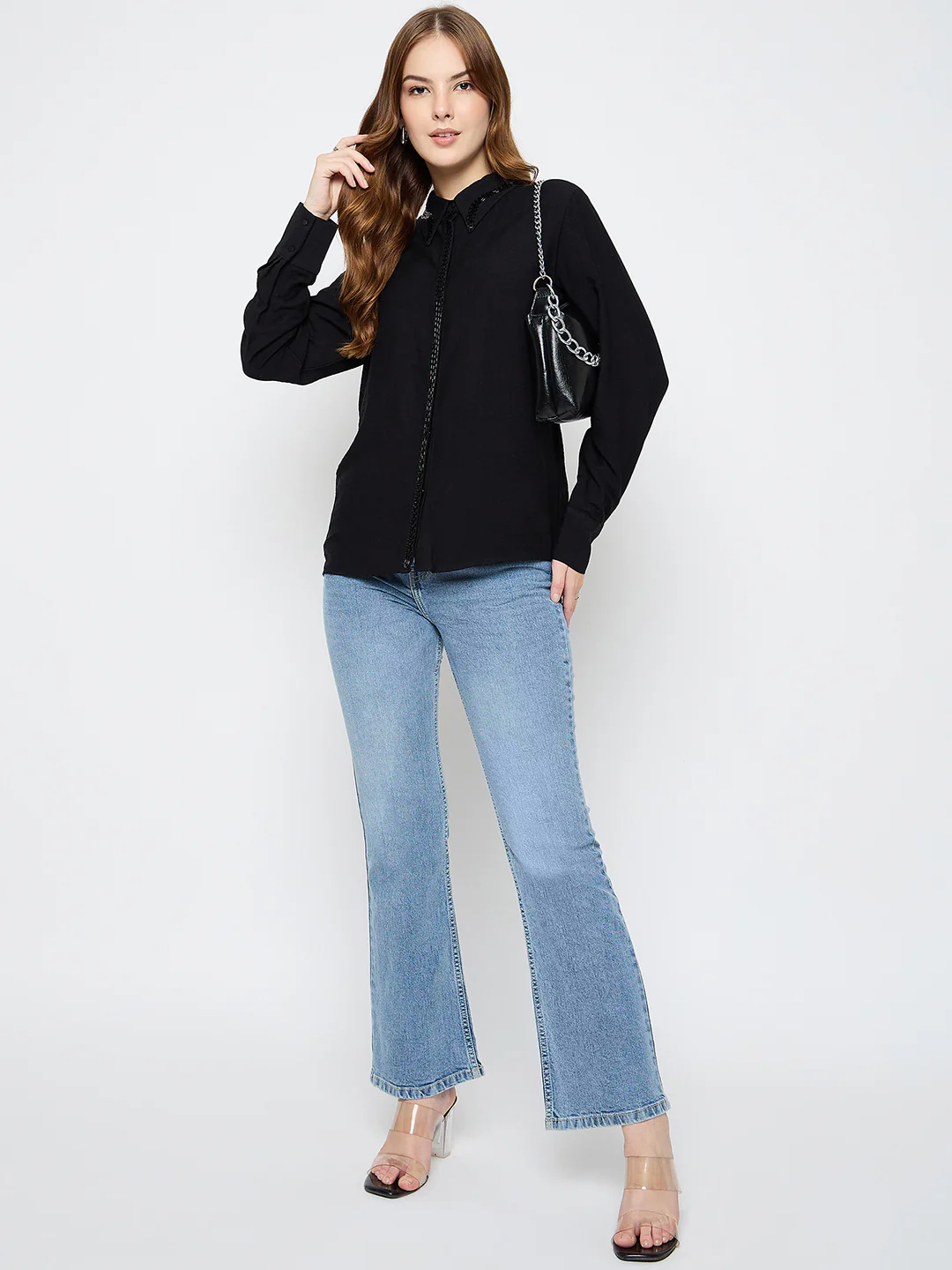 Madame Embellished Rayon Blend Black Shirt - Image 3