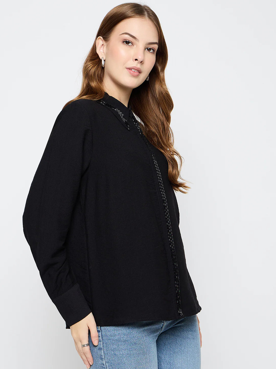 Madame Embellished Rayon Blend Black Shirt - Image 4