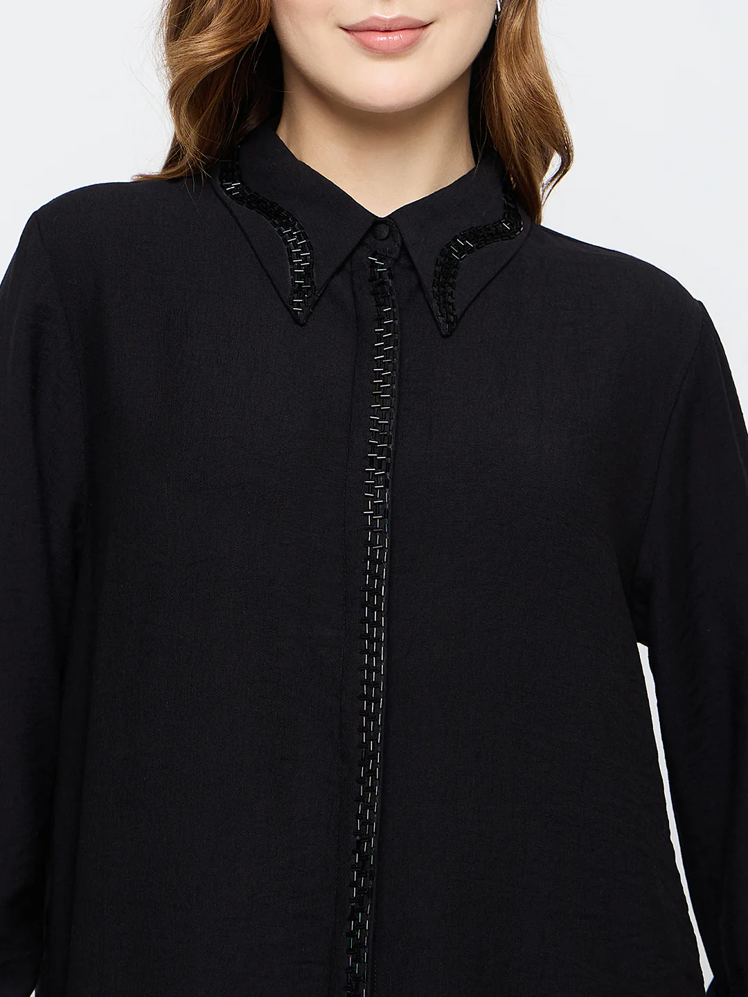 Madame Embellished Rayon Blend Black Shirt - Image 7