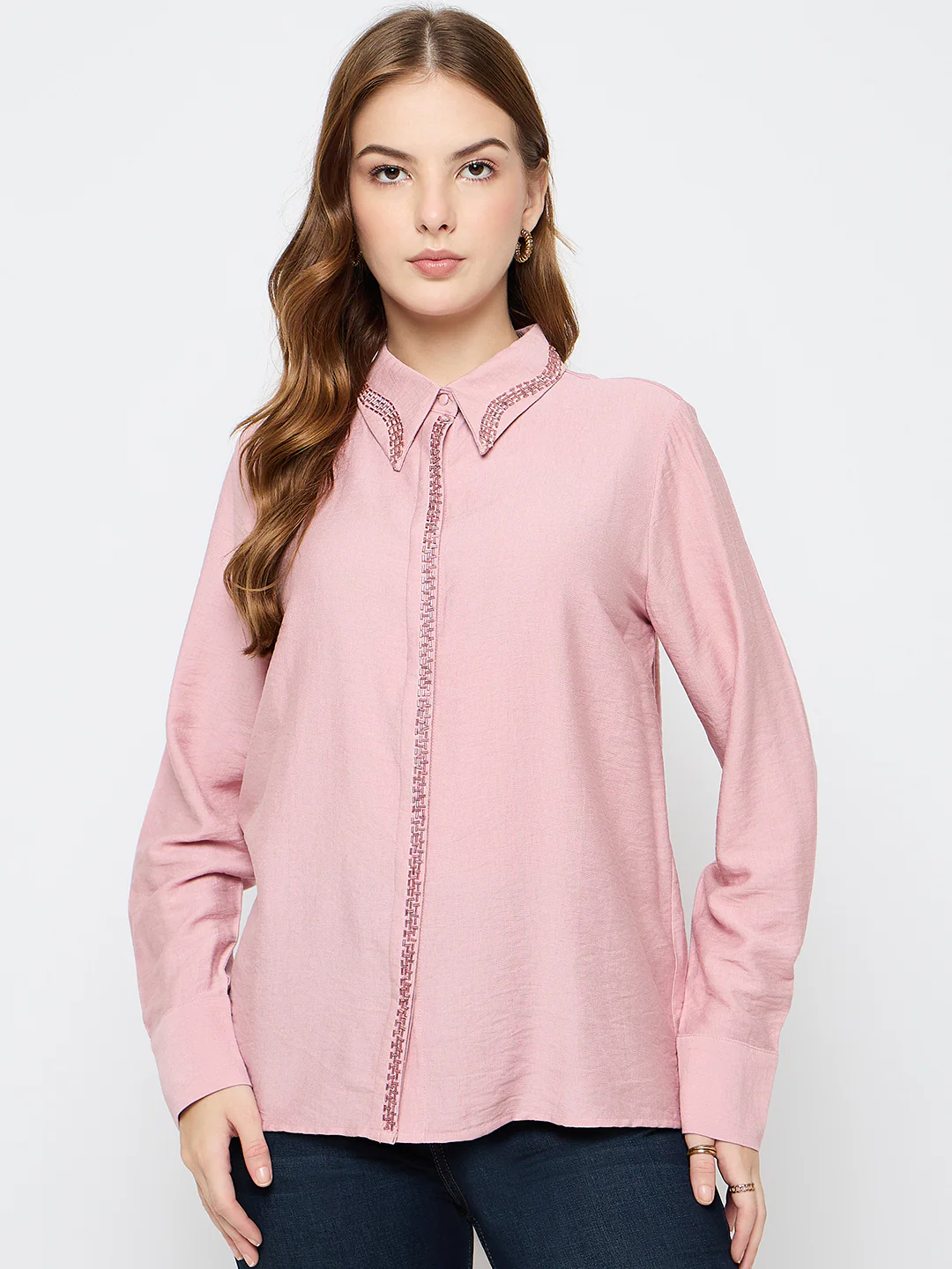 Madame Embellished Rayon Blend Pink Shirt - Image 3