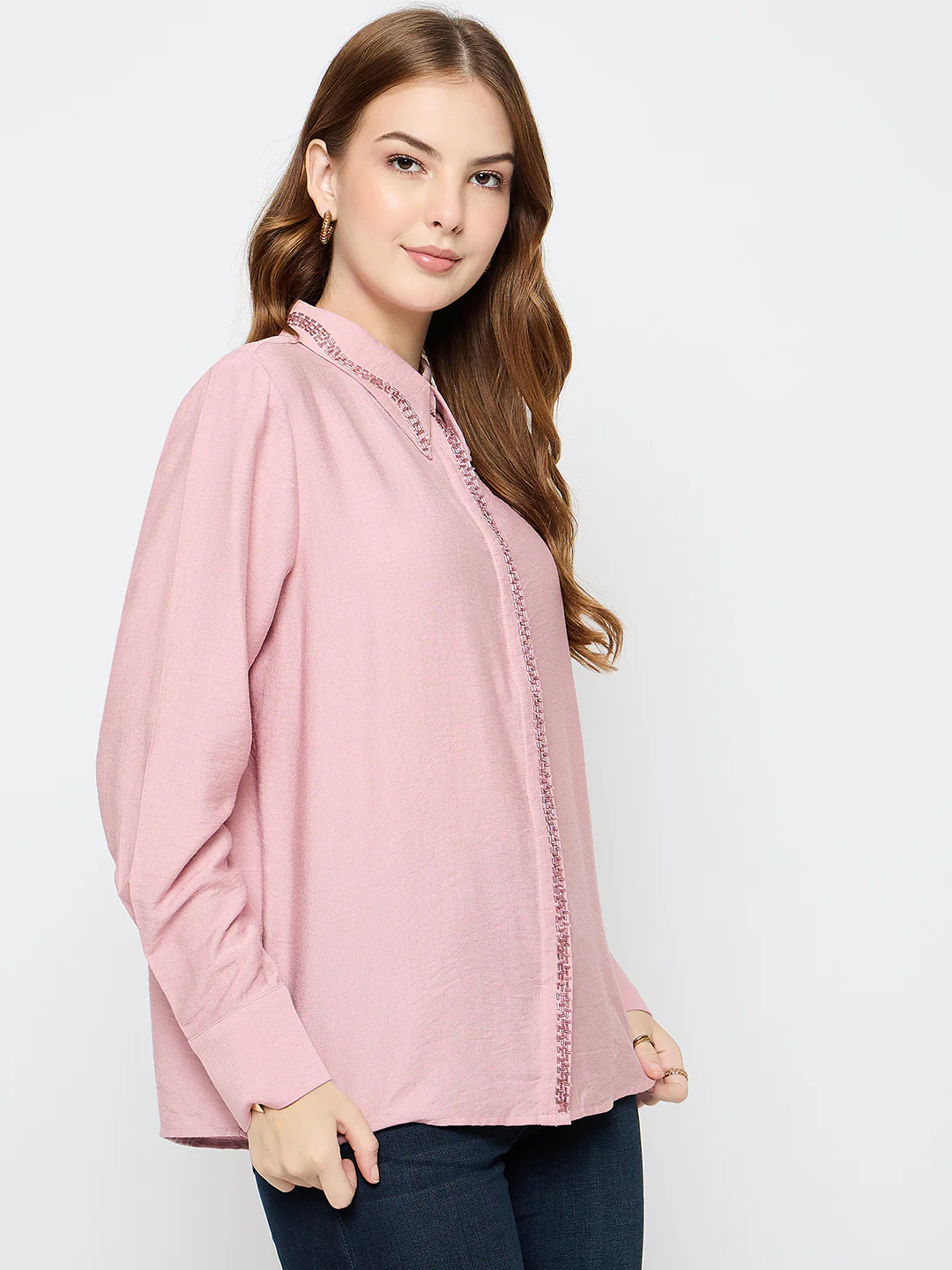 Madame Embellished Rayon Blend Pink Shirt - Image 4