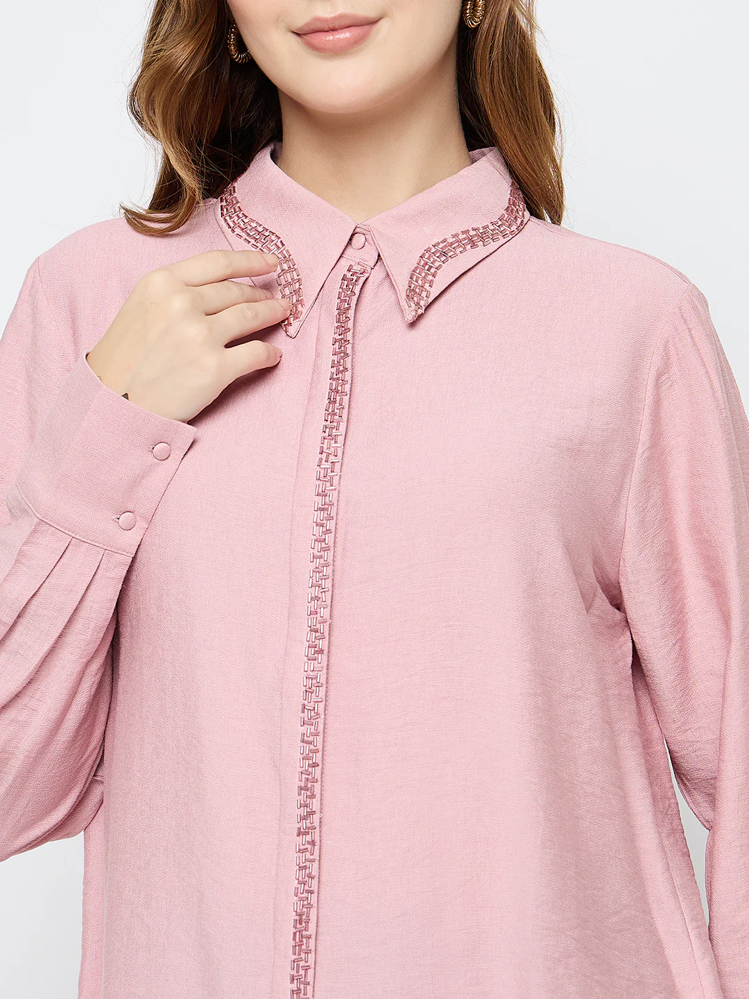 Madame Embellished Rayon Blend Pink Shirt - Image 7