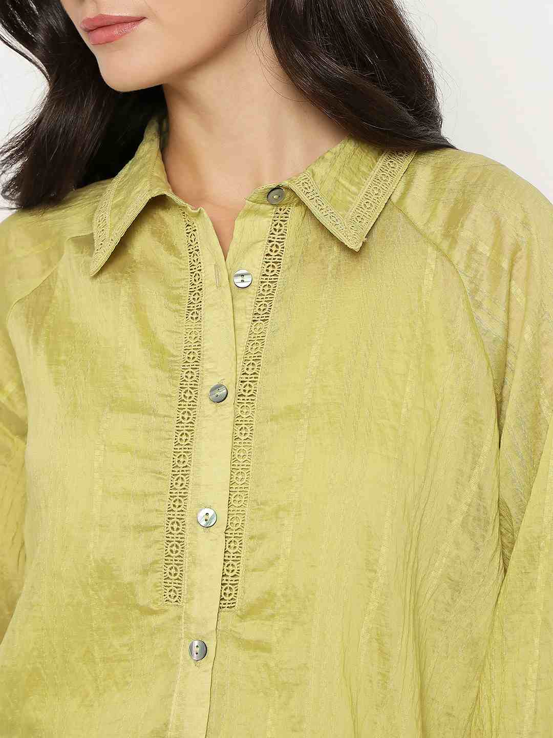 Madame Textured Nylon Blend Cyber Lime Full Sleeve Shirt - Image 8