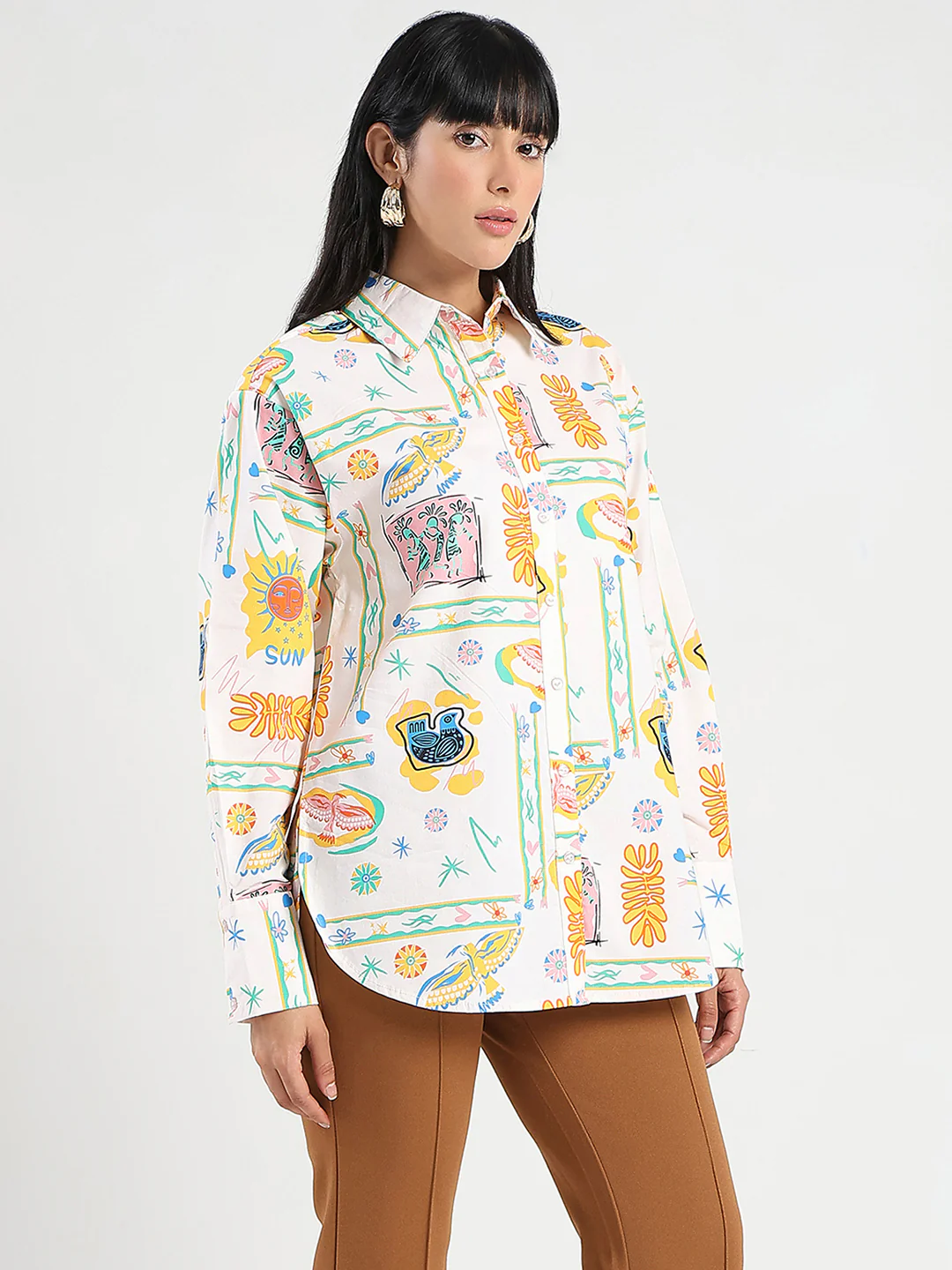 Madame All Over Print Beige Cotton Blend Shirt - Image 4