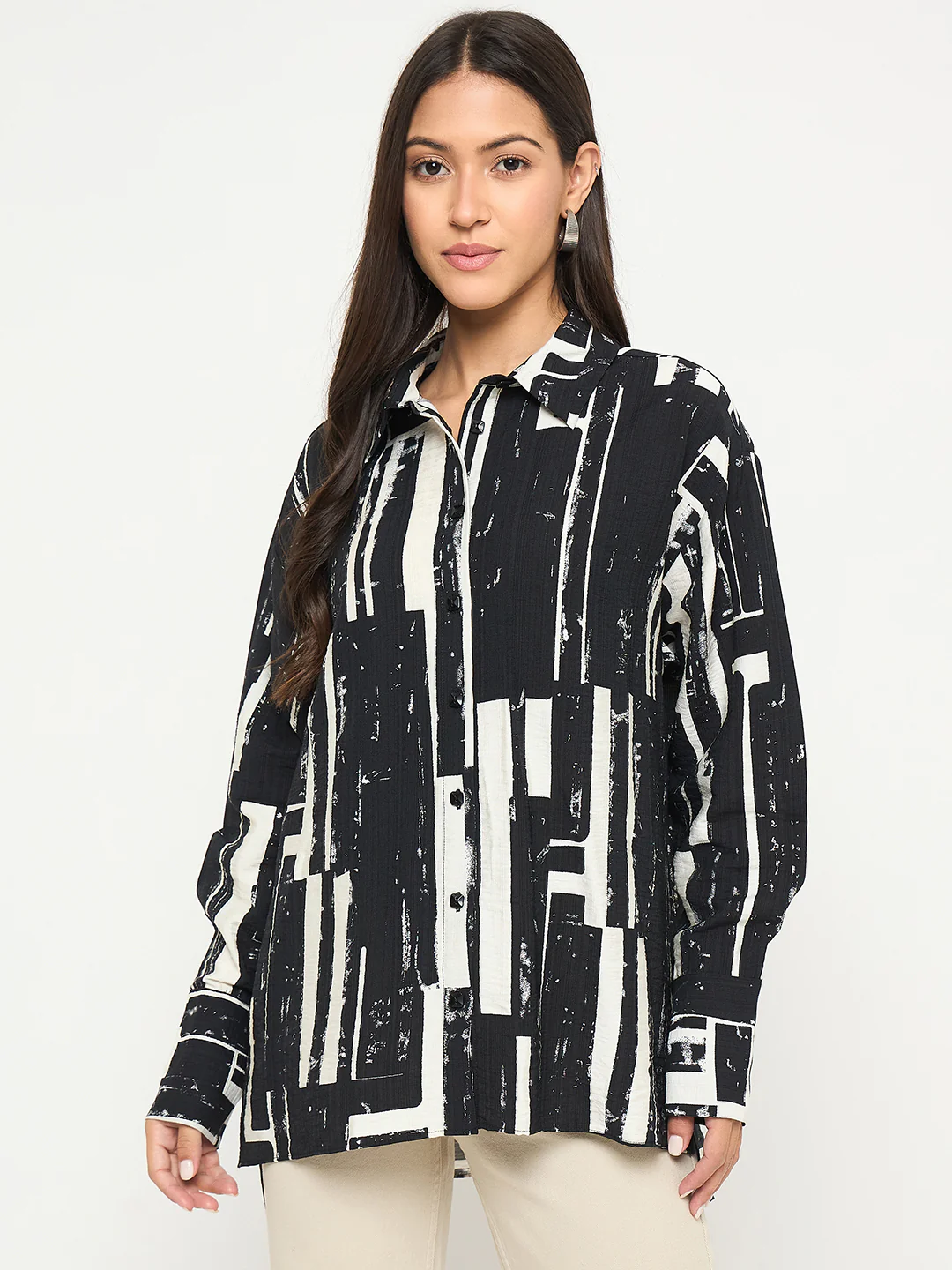 Madame All Over Print Black Cotton Blend Full Shirt - Image 3